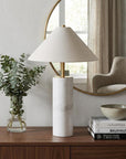 55" White Metal Bedside Table Lamp With Beige Empire Shade