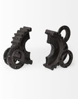 Set of Two Matte Black Industrial Cog Bookends