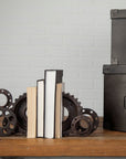 Set of Two Matte Black Industrial Cog Bookends