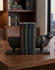 Set of Two 7" Black Fabric Bull Decorative Bookends
