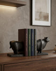 Set of Two 7" Black Fabric Bull Decorative Bookends