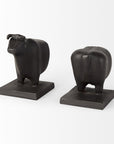 Set of Two 7" Black Fabric Bull Decorative Bookends