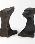 Set of Two 6" Black And Gold Polyresin Decorative Bookends