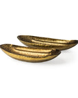 Set of Two Gold Hammered Metal Boat Shaped Decorative Bowls