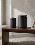 Set of Two Dark Gray Metal Decorative Canister