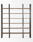Brown Iron and Solid Wood Six Tier Bookcase