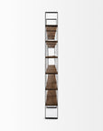 Brown Iron and Solid Wood Six Tier Bookcase