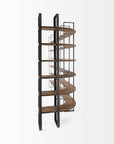 Brown Iron and Solid Wood Six Tier Bookcase