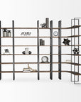 Brown Iron and Solid Wood Six Tier Bookcase