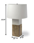 White Marble And Natural Wood Block Table Or Desk Lamp