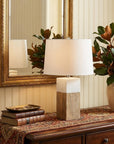 White Marble And Natural Wood Block Table Or Desk Lamp