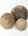Set of Three 5" Brown Solid Wood Decorative Orb