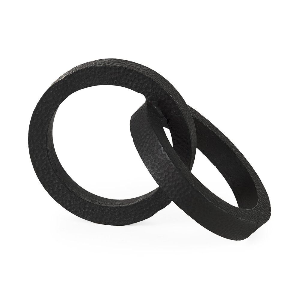 Two Ring Gray Hammered Metal Sculpture