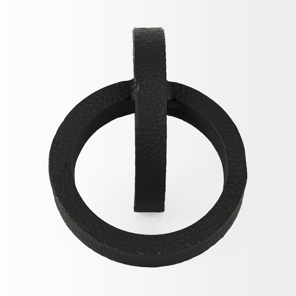 Two Ring Gray Hammered Metal Sculpture