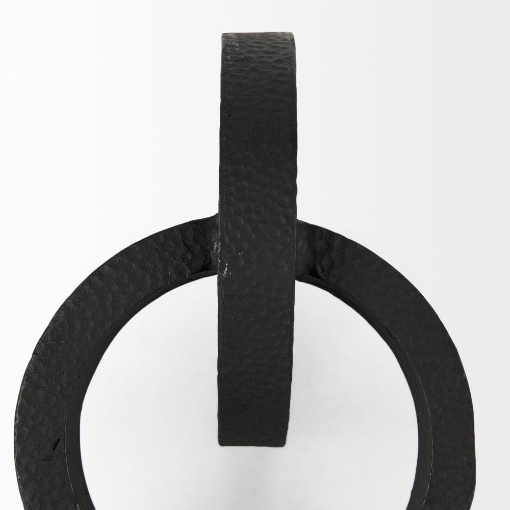 Two Ring Gray Hammered Metal Sculpture