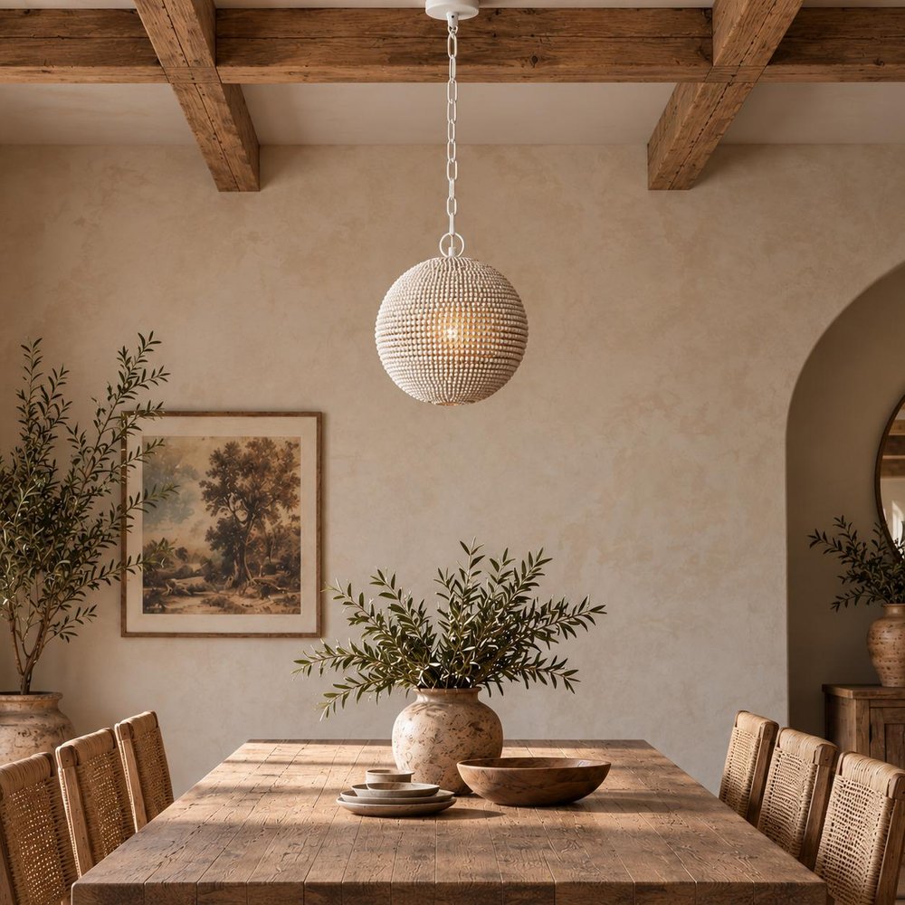 Whitewash Beaded Ball Hanging Pendent Light