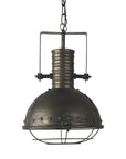 Antiqued Black Metal Hanging Industrial Caged Pendent Light