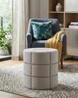 20" Cream Fabric Tufted Round Footstool