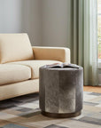 20" Gray Wool And Brown Footstool Ottoman