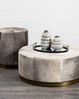 20" Gray Wool And Brown Footstool Ottoman