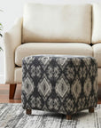 19" Gray Cotton and Brown Cube Ottoman