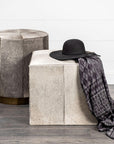 20" Gray Fabric and Wool Cube Ottoman