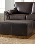 36" Black Faux Leather and Brown Footstool