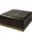 36" Black Faux Leather and Brown Footstool