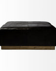 36" Black Faux Leather and Brown Footstool