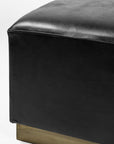 36" Black Faux Leather and Brown Footstool