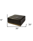36" Black Faux Leather and Brown Footstool