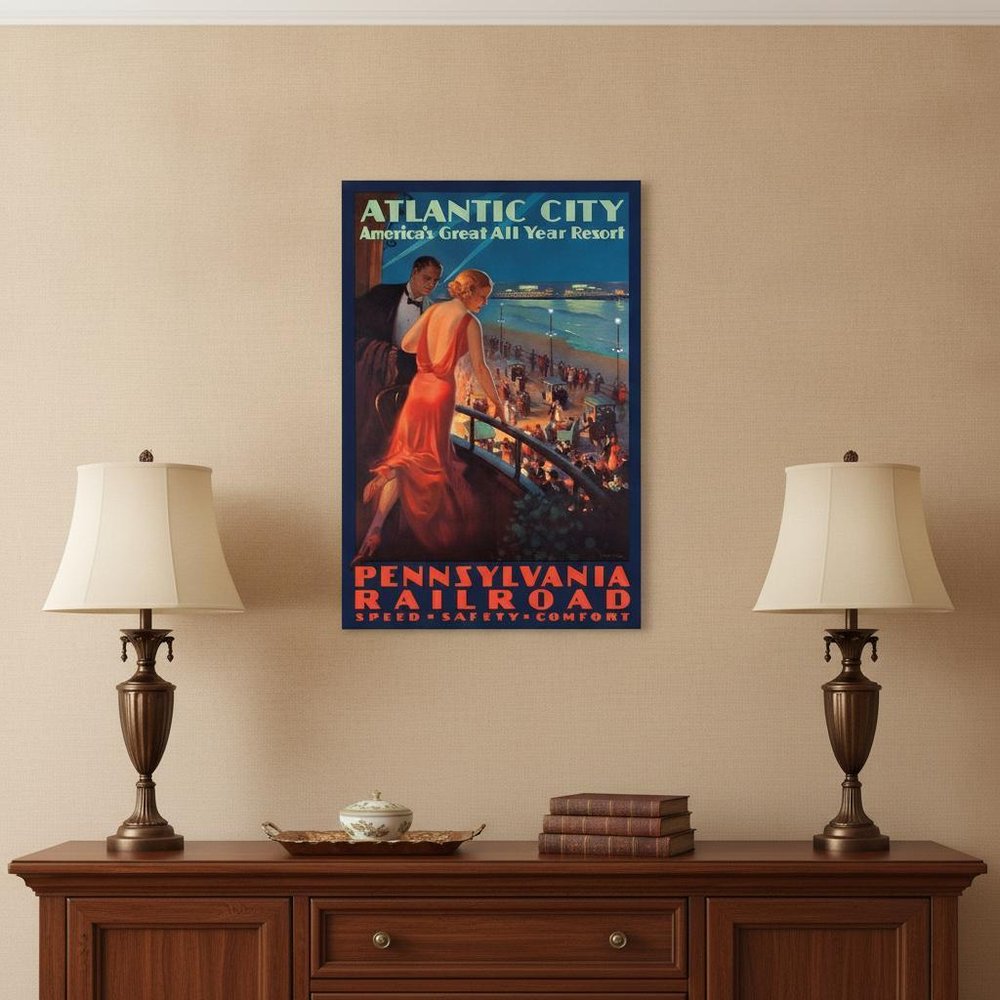 Vintage 1935 Atlantic City Travel Unframed Print Wall Art