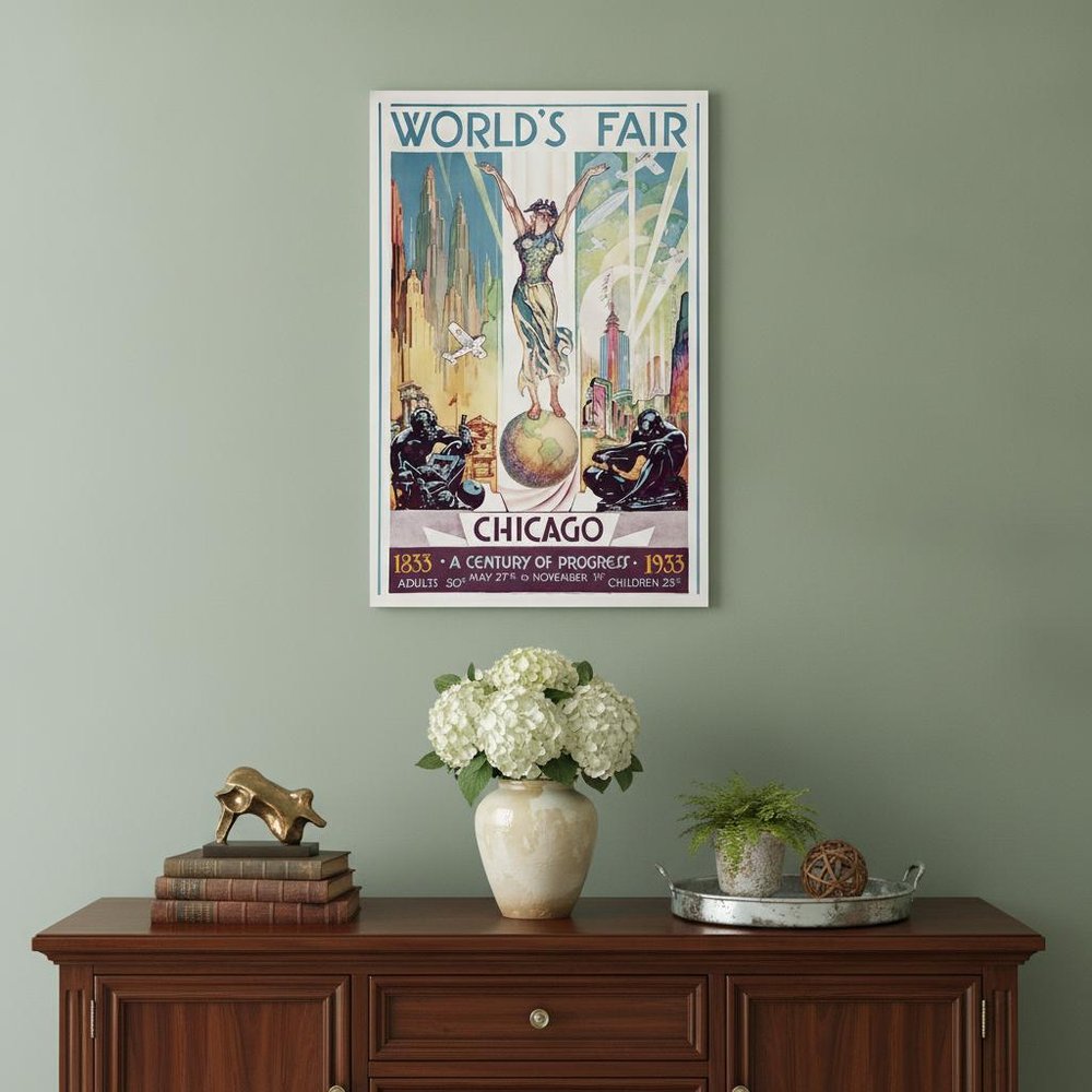 Vintage 1933 Chicago Worlds Fair Unframed Print Wall Art