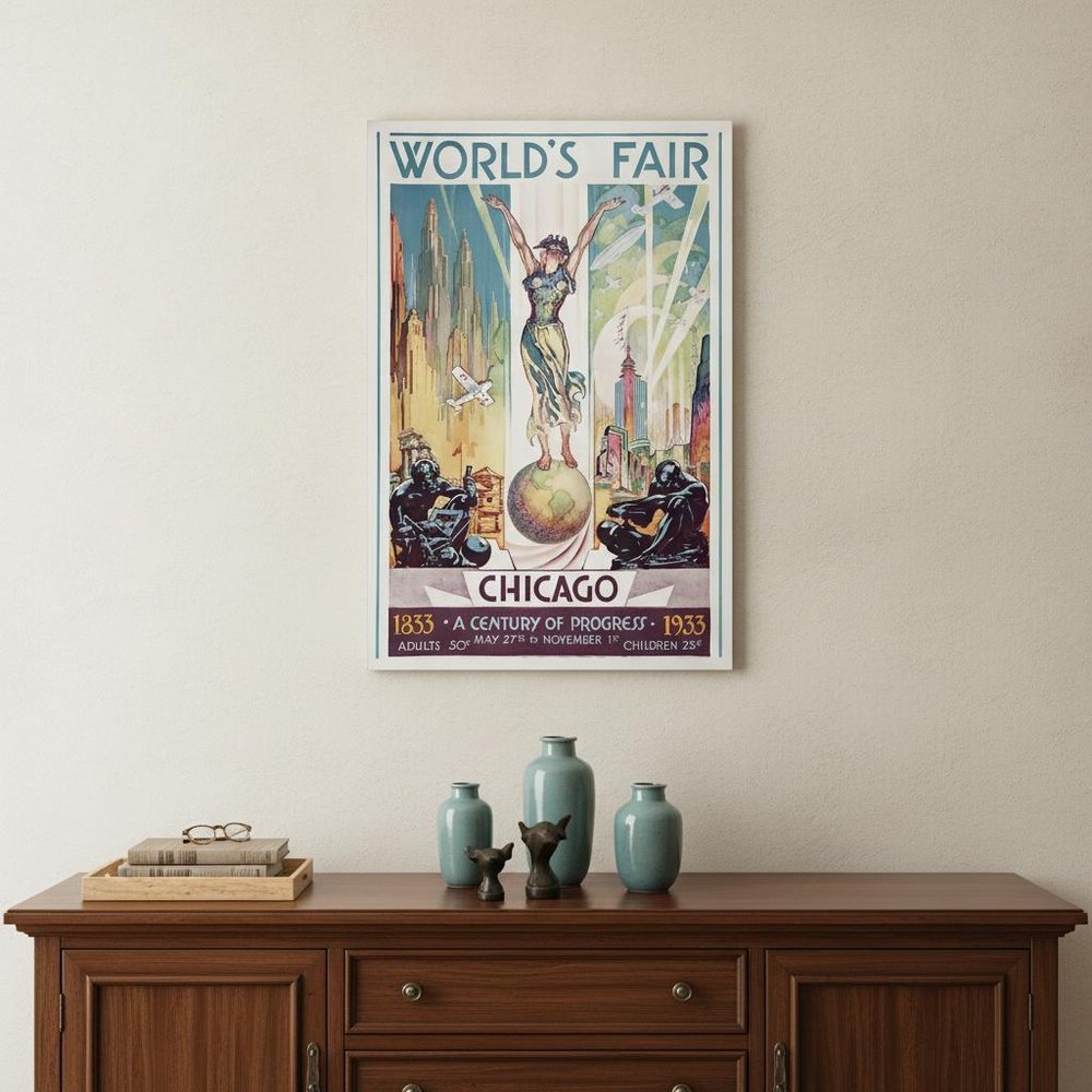 Vintage 1933 Chicago Worlds Fair Unframed Print Wall Art