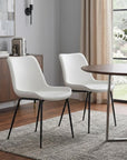 Set of Two White And Black Upholstered Faux Leather Dining Side Chairs