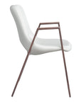 Set of Two White and Brown Upholstered Faux Leather Open Back Dining Arm Chairs