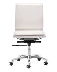 White and Silver Adjustable Swivel Faux Leather Rolling Executive Office Chair