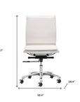 White and Silver Adjustable Swivel Faux Leather Rolling Executive Office Chair
