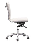 White and Silver Adjustable Swivel Faux Leather Rolling Executive Office Chair