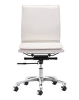 White and Silver Adjustable Swivel Faux Leather Rolling Executive Office Chair