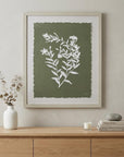 Moss Green and White Botanical Flowers 3 Wall Art