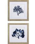 Set of Two 19" x 19" Deep Blue Sea Coral Watercolor Wall Art
