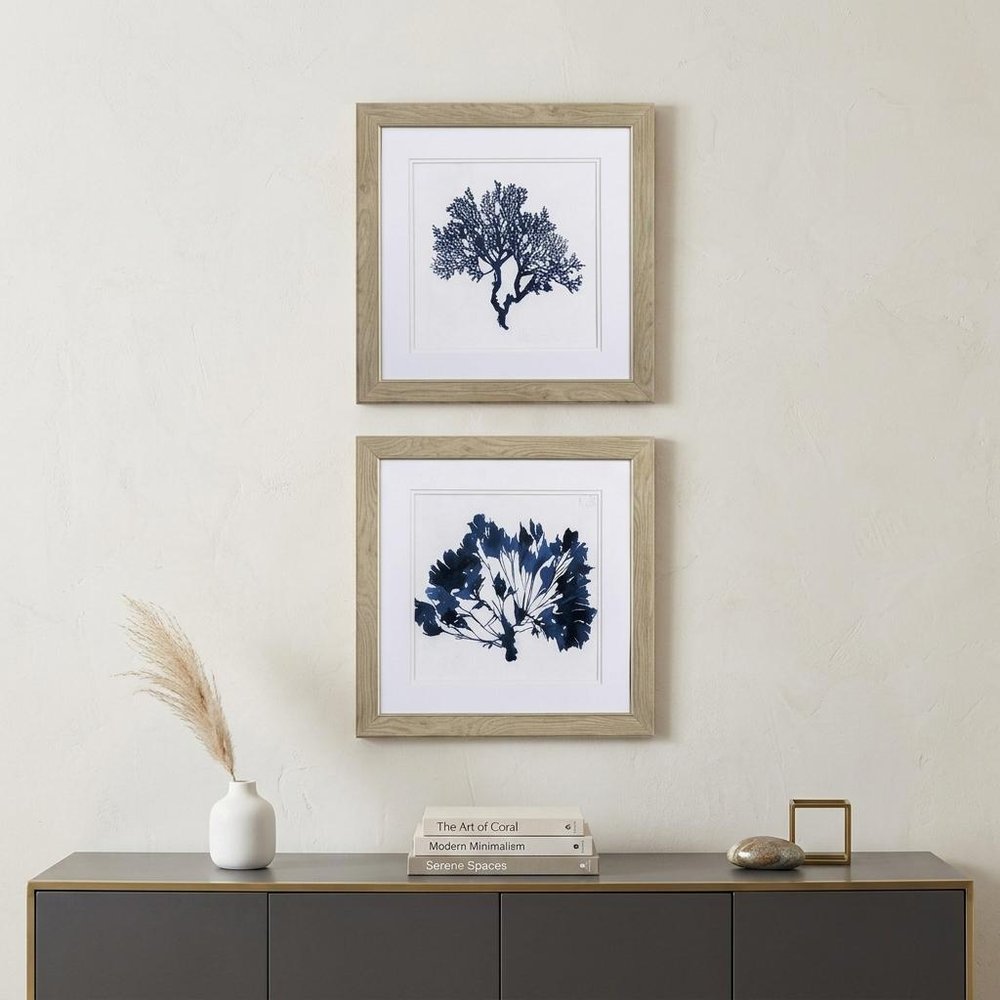 Set of Two 19" x 19" Deep Blue Sea Coral Watercolor Wall Art