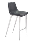 Set of Two 30" Black And Silver Faux Leather And Steel Low Back Bar Height Bar Chairs