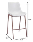 Set of Two 30" White And Brown Faux Leather And Steel Low Back Bar Height Bar Chairs