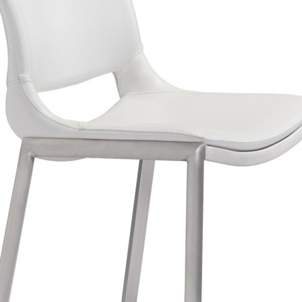 Set of Two 29" White And Silver Faux Leather And Steel Low Back Bar Height Bar Chairs
