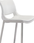 Set of Two 29" White And Silver Faux Leather And Steel Low Back Bar Height Bar Chairs