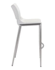 Set of Two 29" White And Silver Faux Leather And Steel Low Back Bar Height Bar Chairs