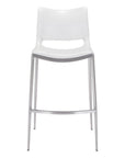Set of Two 29" White And Silver Faux Leather And Steel Low Back Bar Height Bar Chairs