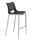 Set of Two 29" Black And Silver Faux Leather And Steel Low Back Bar Height Bar Chairs
